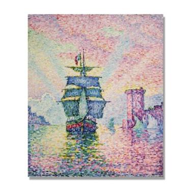 Imagem de NHLDZYH Paul Signac Prints, (A passagem de Marselha), reproduções de pinturas famosas, imagem de arte abstrata para sala de estar quarto decoração de casa. Tela de 80 x 96 cm - 31,4 x 37,8 pol