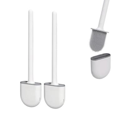 Imagem de Kit 2 Escovas Sanitárias de Silicone Com Suporte Limpeza Banheiro Escova Redonda de Limpeza Vaso Privada Banheiro Qualidade Premium Antibacteriana Durável Flexível Higiene Completa Design Minimalista
