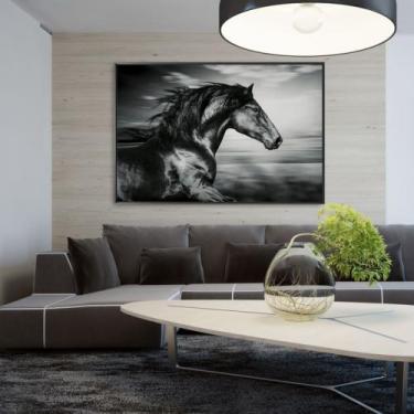Imagem de Quadro Decorativo Cavalo Preto/Branco - MeMoldura, 100x150, Moldura Br