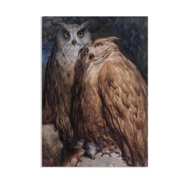 Imagem de Arte em tela decoração de parede giclée, duas corujas, reprodução em tela, romantismo, pôsteres de arte emoldurada, impressões de pinturas famosas, decoração de parede, 45 x 30 cm, sem moldura