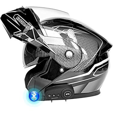 Imagem de Capacetes Flip Up Front Motorcycle Bluetooth Com Viseira Solar Dupla Microfone à Prova D'Água Headset Aprovado Pelo Dot Corrida Ti Colisão Capacete Ti Nevoeiro Respirável, D, XXL(63~64cm)