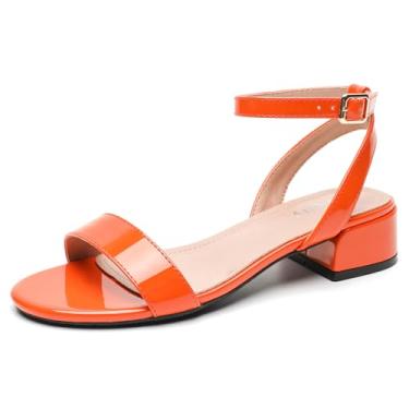 Imagem de Peijely Sandália Feminina De Salto Baixo, Bico Aberto, Tira No Tornozelo, Grosso, Festa, Sem Salto, Verniz Laranja, 38 - Comprimento Da Palmilha: 24 Cm/9,45 Pol. Eua 7