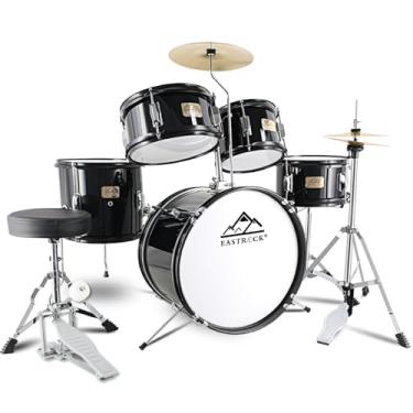 Imagem de EASTROCK Conjunto de bateria infantil, 5 peças de 40,6 cm para crianças, bateristas, iniciantes e jovens para crianças de 7 a 12 anos com trono, prato, pedal, baquetas (preto)