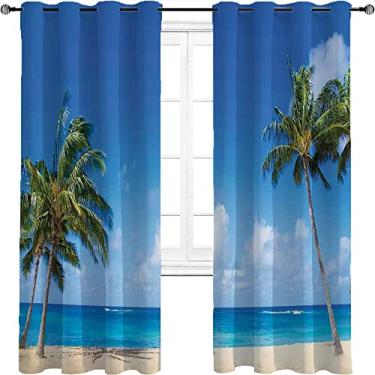 Imagem de Cortinas blackout Havaí – Cortinas com isolamento térmico, economia de energia e redução de ruído para quarto e sala de estar, cortina de isolamento de cozinha com tratamento de sombreamento completo,
