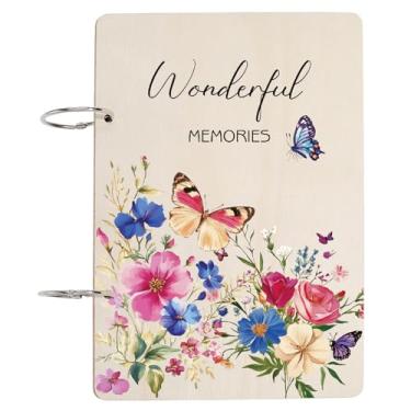 Imagem de CRASPIRE Porta-cartões de felicitações de madeira Wonderful Memories Organizador de cartão de madeira fichário livro de planejamento flores guarda aniversário álbum de fotos graduação planejador de