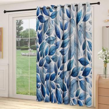 Imagem de Divisória de parede de cortina de divisória azul, estampa de folhas, design botânico, efeito aquarela, natureza moderna, padrão de arte conceitual, adequado para portas de vidro deslizantes, cortinas