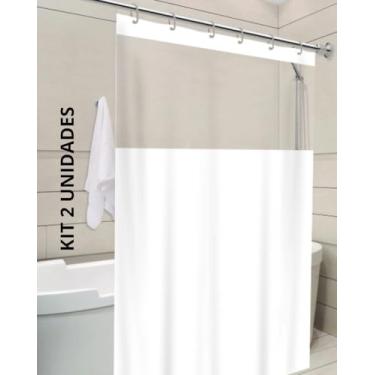Imagem de Cortina de Box Com Visor Transparente Em PVC Impermeável Para Banheiro Anti Mofo Com Ganchos (KIT 2 BRANCAS)