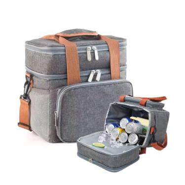 Imagem de Bolsa Térmica Com Alça Transversal 2 Compartimentos Marmita Lancheira Trabalho Passeio E-ShopCenter (Cinza)