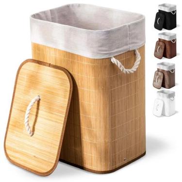 Imagem de Cesto de roupa suja de bambu com tampa e alças 50 litros organizador l