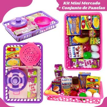 Imagem de Kit Brinquedos Infantil Meninas Panelas Mini Mercado Conjunto Crianças