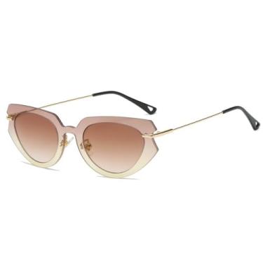 Imagem de Óculos de sol sem aro estilo olho de gato feminino, armação transparente degradê, óculos de sol, óculos de grau, proteção UV400, amarelo chá, tamanho único