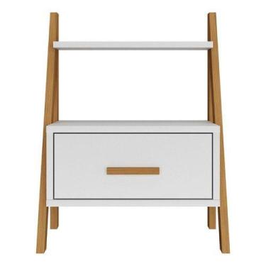 Imagem de Mesa De Cabeceira Branca Com Pés De Madeira Design Moderno - NoBrand