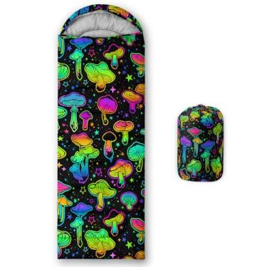 Imagem de AILONEN Lindos sacos de dormir coloridos para acampamento, leve, impermeável, clima quente e frio para 3 estações, sacos de dormir com cogumelos para crianças, meninos, meninas, adultos, viagens e