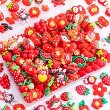 Imagem de 100 peças de berloques de geleca vermelha sortidos, enfeites fofos decoden, acessórios kawaii Slime, urso de coração doce, volume plano, geléia, resina para celular, scrapbooking artesanato e