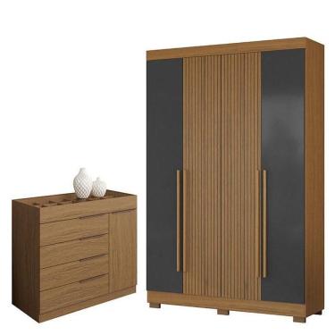 Imagem de Cômoda Sevilha Atacama E Guarda Roupa Solteiro 2030240 Atacama Grafite - Aramóveis