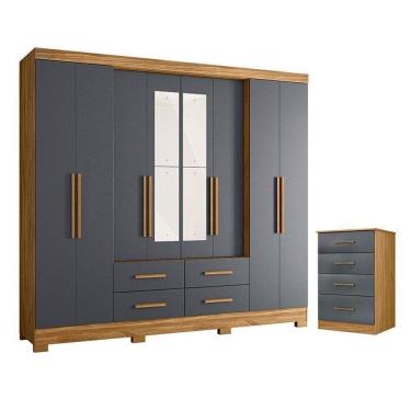 Imagem de Guarda Roupa Casal San Lorenzo Com Espelho E Cômoda Ms913 Freijó Cinza – Moval