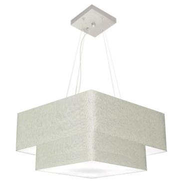 Imagem de Lustre Pendente Duplo Quadrado Vivare Md-4066 Cúpula em Tecido 50x35cm Rustico Cinza - Bivolt