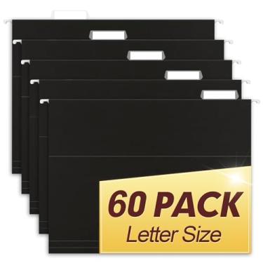 Imagem de HERKKA Pastas de arquivo suspensas, pacote com 60 pastas suspensas reforçadas tamanho carta, projetadas para arquivos volumosos, armário de arquivo, abas ajustáveis de corte 1/5 (preto)