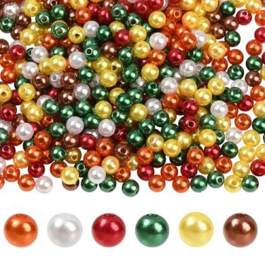 Imagem de SOFPLATE 1 caixa 1440 peças, kit de contas de ação de graças, 6 cores, imitação de pérolas, 6 mm, acrílico, férias, outono, outono, espaçadores redondos soltos para fazer joias, pulseira, colar