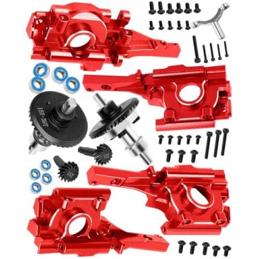 Imagem de hopsupRC Aluminum Front Rear Bulkhead Gearbox Steel Diff Gear Upgrades for 1/16 E-Revo VXL,Slash 4WD,Summit,Alloy RC Gearbox w/Transmission Gear Hops Up,Red