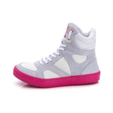 Imagem de Tênis Sneaker Cano Alto em Couro Academia Bawmi, Branco com rosa, 36