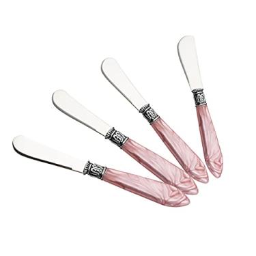 Imagem de CJ 4 ESPÁTULAS DE AÇO INOX C/CABO DE PLÁSTICO MOTHER PEARL ROSA LUXO 16cm