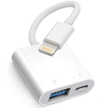Imagem de Adaptador de câmera Lightning para USB da Apple com porta de carregamento para iPhone/iPad para conectar unidade flash USB, disco rígido SSD, leitor de cartão, teclado, mouse, hubs, MIDI, Plug & Play