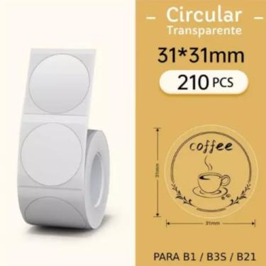 Imagem de 1- ROLO DE ETIQUETA NIIMBOT 31x31 REDONDA COR: TRANSPARENTE- 210 ETIQUETAS PARA IMPRESSORAS B1/B21/B3S/B203