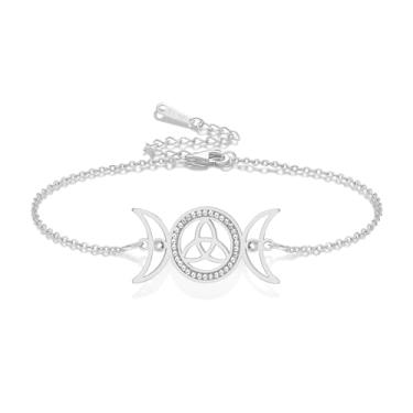 Imagem de VASSAGO Pulseira de Deusa da Lua Tripla Aço Inoxidável Pulseira com Pingente de Nó Celta Ajustável em Camadas Tornozeleira Wicca Amuleto Joias Irlandesas para Mulheres, One Size, Aço inoxidável, Sem