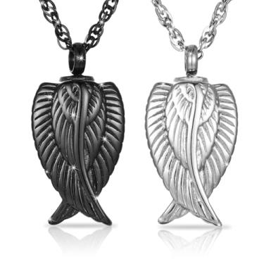 Imagem de Decor Urns Colar de urna para cinzas, joia de cremação memorial para cinzas, pingente de lembrança de asas de anjo, suporte de cinzas, medalhão de cremação de aço inoxidável, joia para mulheres e