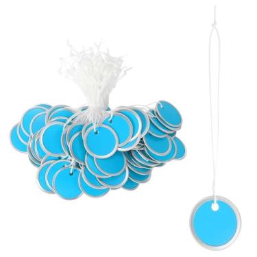 Imagem de PATIKIL Etiquetas de chave de aro de metal de 3,5 cm, pacote com 100 etiquetas de papel redondas em branco, chaveiros graváveis, identificadores com cordão atado para porta de carro, gaveta, chaveiro