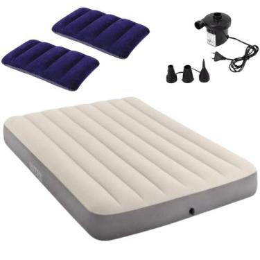 Imagem de Kit colchão inflável casal + 2 travesseiros + bomba elétrica - INTEX, 