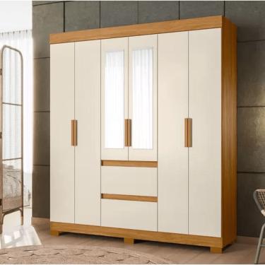 Imagem de Roupeiro Maya 6 Portas Com Espelho ACP Móveis - Cinamomo/Off White
