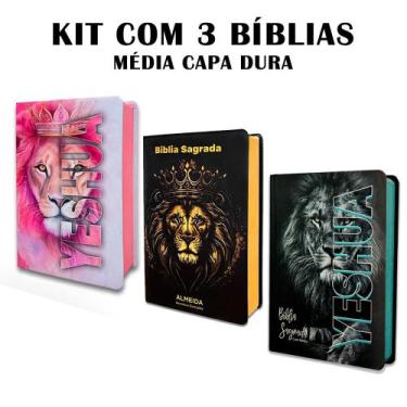 Imagem de Kit 3 Bíblias Letra Grande luxo com Harpa - REI DAS BIBLIAS