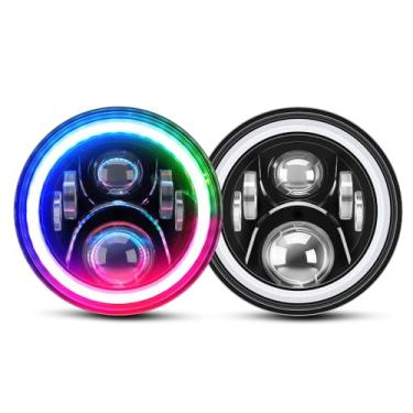 Imagem de SUPAREE Farol de LED redondo DOT de 17,8 cm com feixe alto/baixo, seta, anel de LED DRL multicolorido, à prova d'água IP67, iluminação para aventura noturna off-road compatível com Wrangler JK TJ LJ