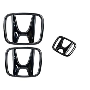 Imagem de Kit de emblema preto de 3 peças para Honda Civic 2022-2025 Sedan - Substituição de emblemas dianteiros, traseiros e volantes, compatível com o modelo Honda Civic
