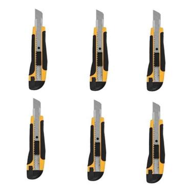 Imagem de Kit 6 Estilete Profissional 18Mm Trava Fixa Emborrachado