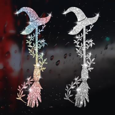 Imagem de Adesivo decalque de carro bruxa de vassoura brilhante autoadesivo PVC brilhante para carros, caminhões, motocicletas, capa de porta multidecoração adesivo (branco e colorido)