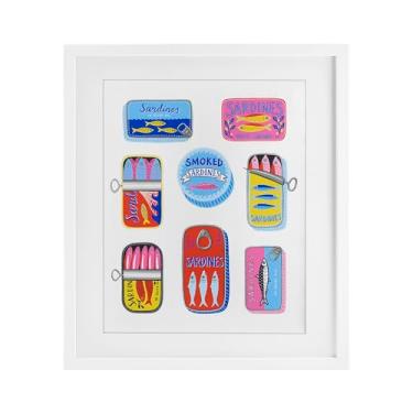 Imagem de Stupell Industries Latas de sardinha brilhante e pastel impressão emoldurada branca sob o vidro design por Bex Morley Design, 40 x 33