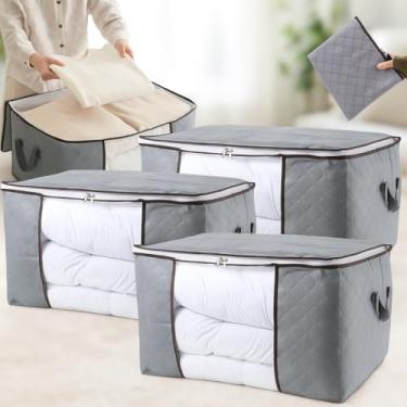 Imagem de Kit com 3 Bolsas Saco Organizadoras 90L com Visor Transparente Alças Reforçadas Tecido Respirável Dobrável Anti Poeira e Umidade Para Guardar Roupas Cama Cobertores Edredom Toalhas Armário
