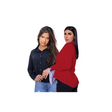 Imagem de Kit 2 Un. Camisas Social Feminina Manga Longa Com Fechamento Em Botões