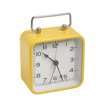 Imagem de Despertador de metal quadrado pequeno despertador de mesa relógio silencioso cama de estudante sono relógio de mesa de quartzo luminoso relógio despertador analógico (amarelo)