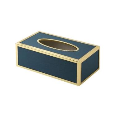 Imagem de Capa para caixa de lenços de papel Caixa de guardanapo retangular sala estar criativo luz luxo couro caixa lenços mesa centro gaveta(Blue)