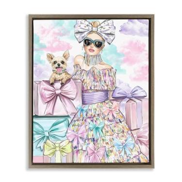 Imagem de Stupell Industries Design de arte de parede em tela flutuante de fita fashion feminina e filhote marrom por Jess Stempel, 53 x 43 cm