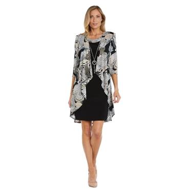 Imagem de R&M Richards Conjunto de vestido feminino chique com rolagem marrom, Preto/bronze, 52