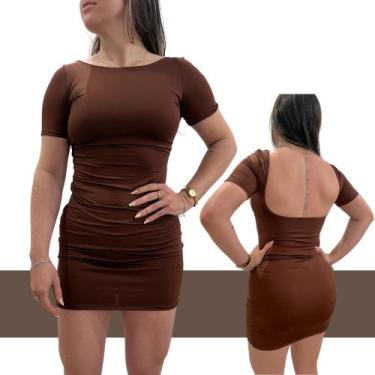 Imagem de Vestido Feminino Curto Colado Manga Curta Tecido Suplex Costa Nua Aber