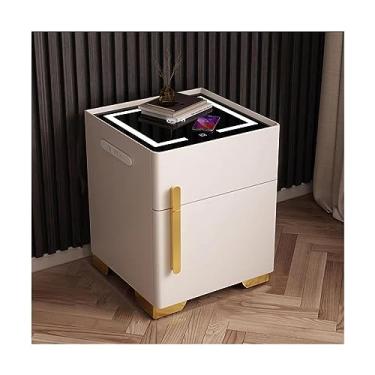 Imagem de Armário de cabeceira inteligente, cofre, mesa de cabeceira moderna de madeira com carregamento sem fio para quarto, melhore seu quarto com conveniência e estilo