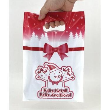 Imagem de 50 Sacolas boca de palhaço 20x29cm FELIZ NATAL FELIZ / Natal 2 Vermelh