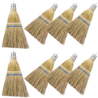 Imagem de Suclain 8 vassouras de 30,5 cm, mini batedor de milho, vassoura, cabo curto, com cabide de metal, Halloween, para varrer várias superfícies, escova de mão pequena para varanda de carro ao ar livre