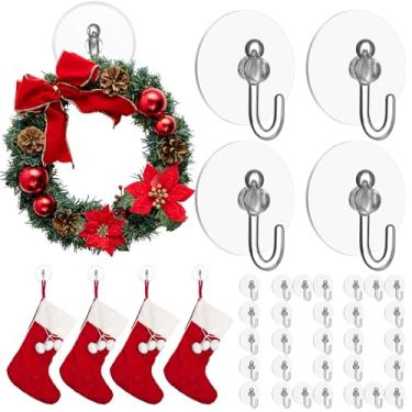 Imagem de Jetec 100 ganchos para ventosas, ventosas de Natal com ganchos, 30 mm, impermeável, removível, reutilizável, guirlanda de vidro, para banheiro, parede, porta, cozinha, azulejos, decoração de Natal